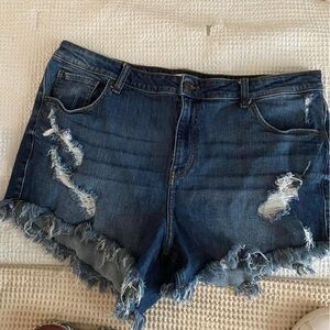 Pink Lily Distressed Blue Jean Shorts